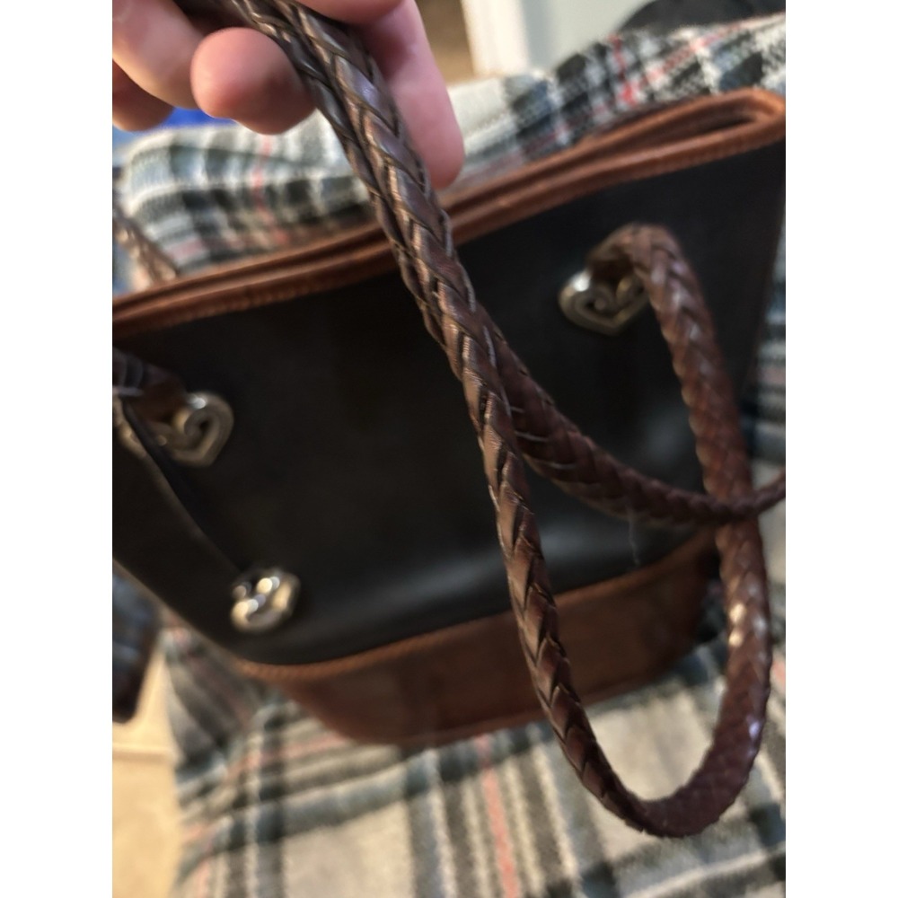 Brighton Women's Leather Bucket‎ Purse Black & Brown Faux Animal Print Pockets - Picture 9 of 10